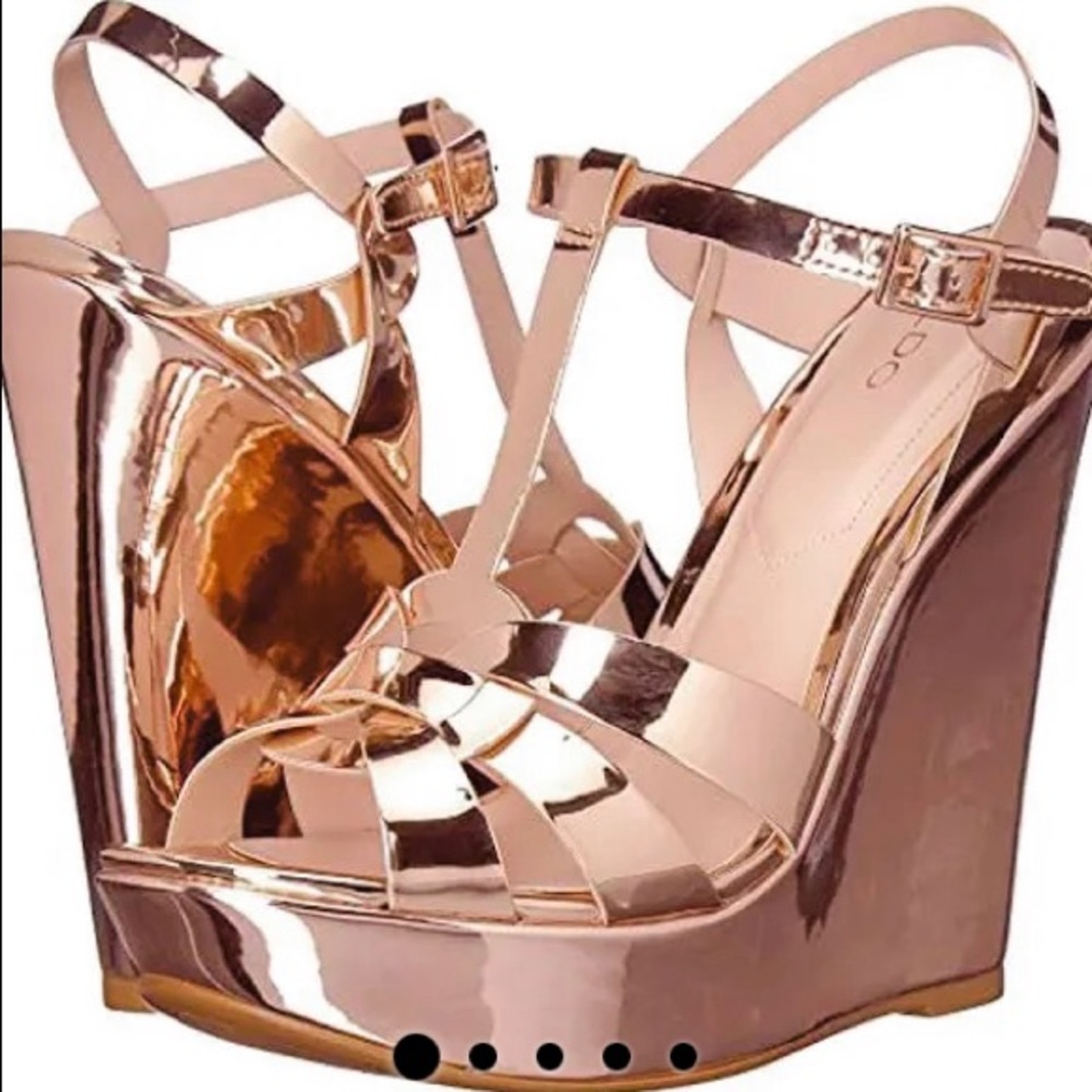 ALDO metallic rose gold wedges